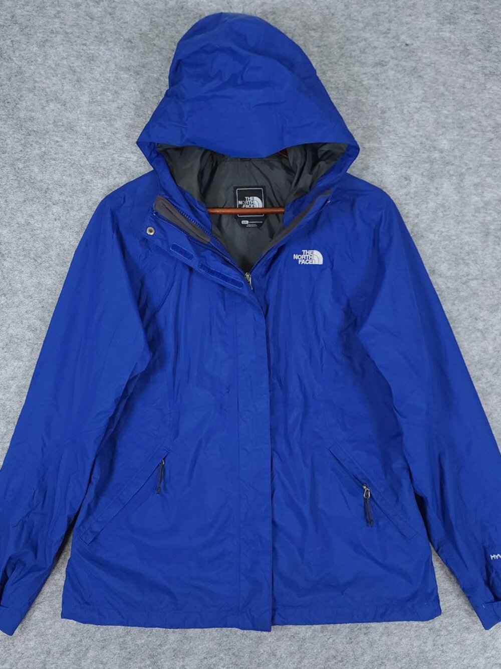 North Face HyVent Rain Jacket Womens Large Blue Hooded Waterproof Full Zip